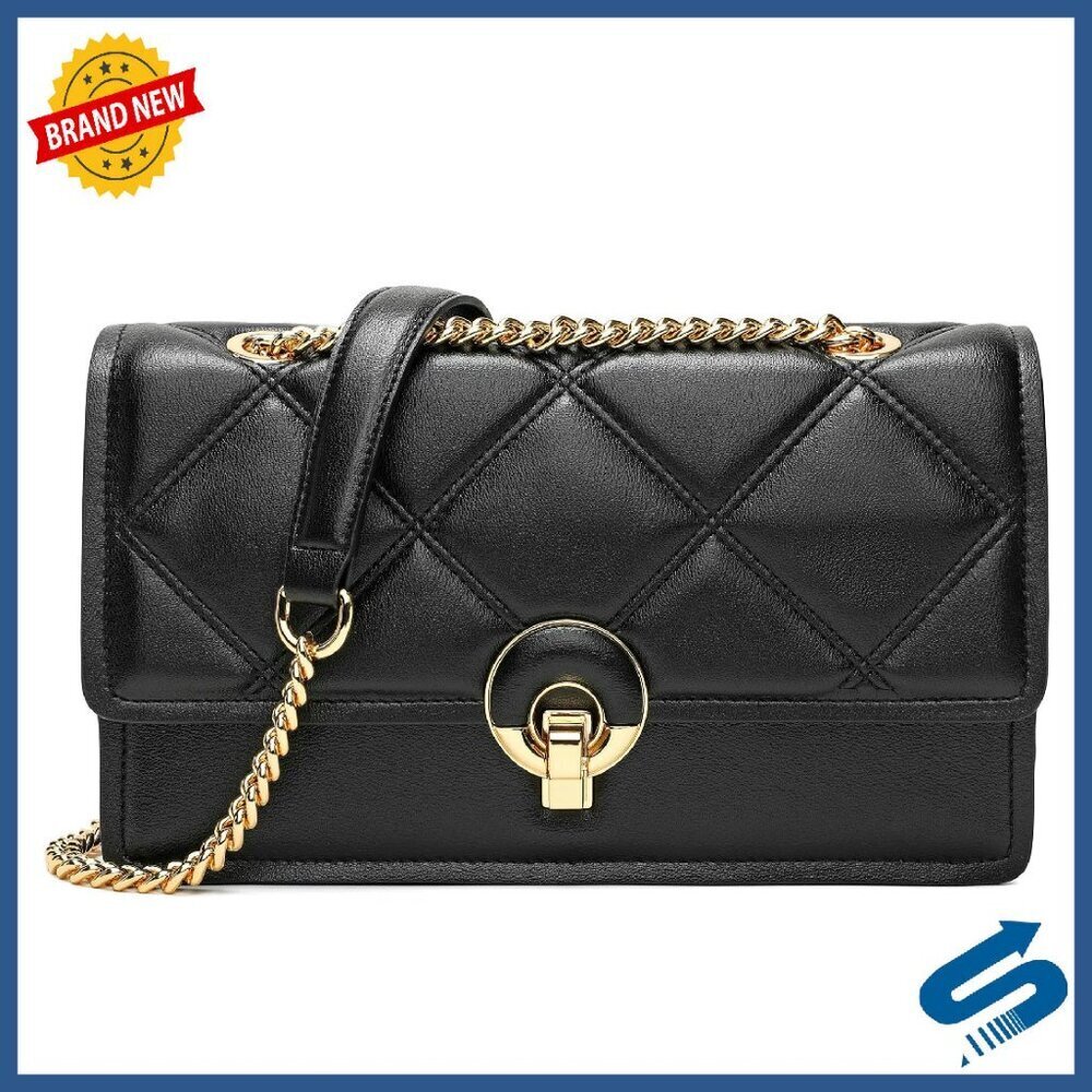 Leather Crossbody Shoulder Bag with Zipper, 3 Pockets, 9x6x3 Inches
